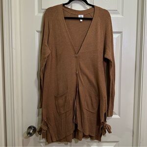 Women’s Dressbarn V-neck Button Front Side Tied Cardigan Waffle Knit Tan Size 1X